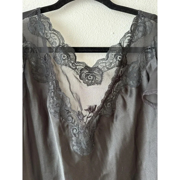 Y2k Whimsygoth Fairy Grunge Satin Slip Dress Black Dark Romantic Lace Sheer Long - Picture 3 of 9